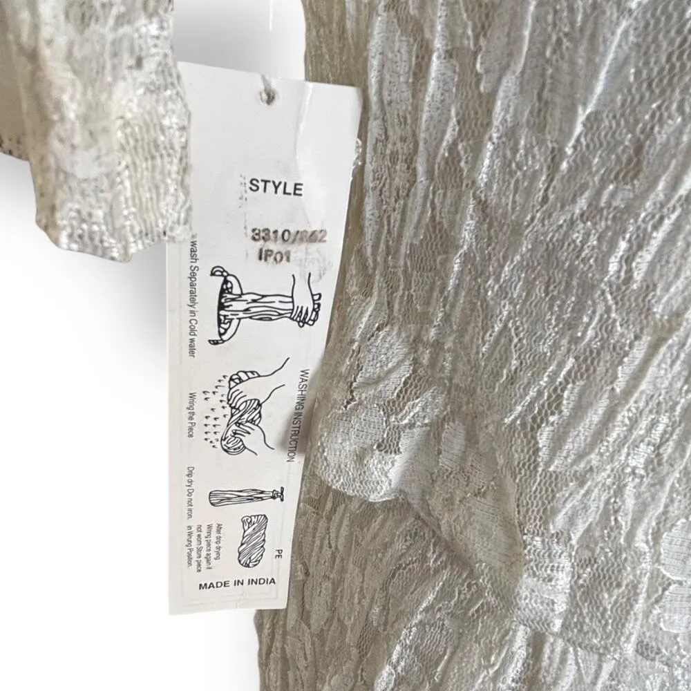 Deadstock 90s Lace Maxi Dress Ivory Sheer Floral Short Sleeve Scoop Neck Small - Image 10