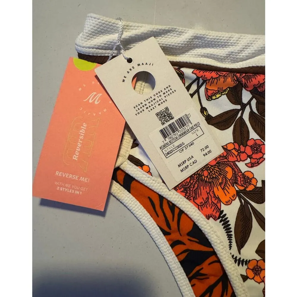 Maaji High Rise Classic Patterned Reversible Swim Bikini Bottom Large NEW - Image 3