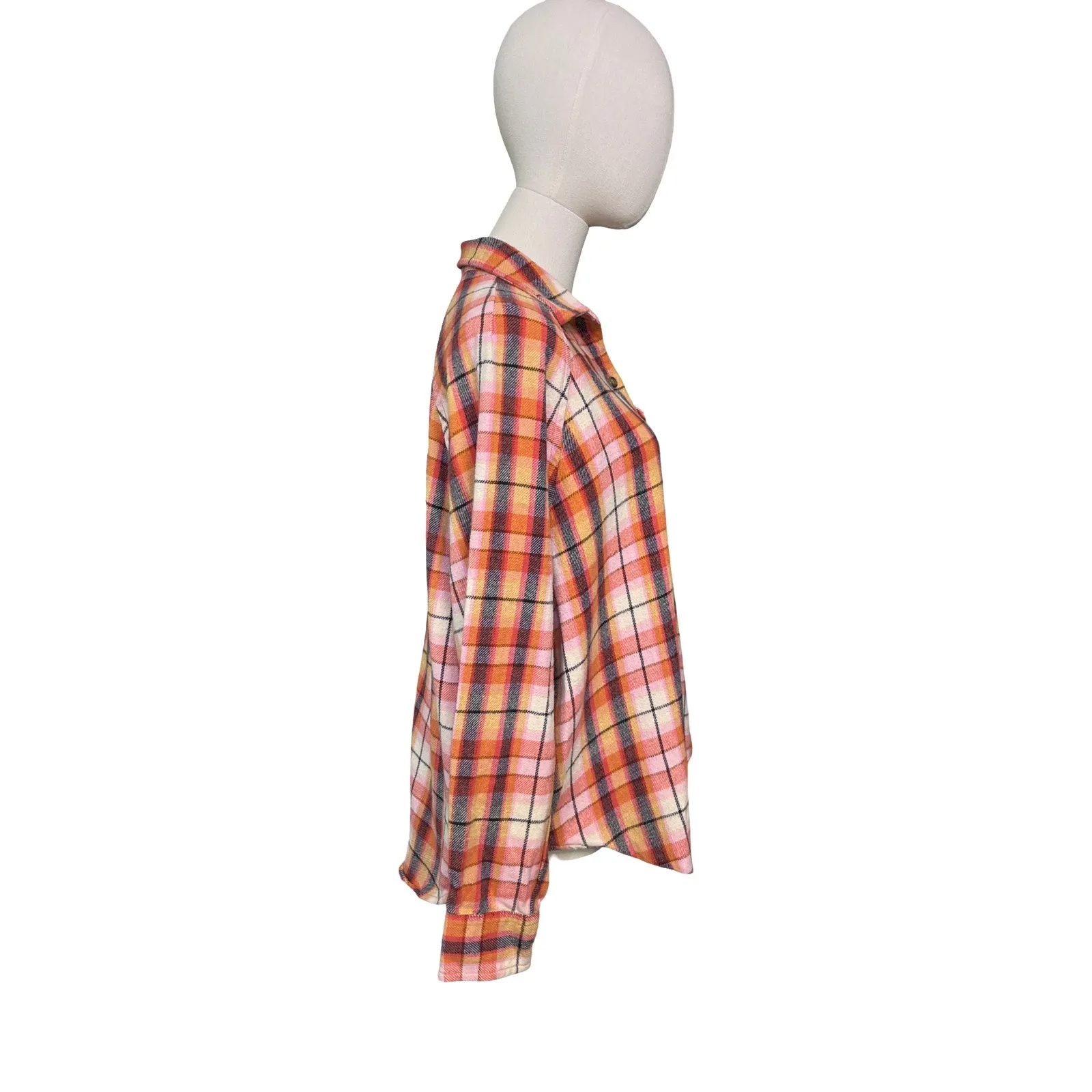 Billabong Cotton Plaid Flannel Shirt in Warm Pink Orange Size Small Y2K Surf - Image 6