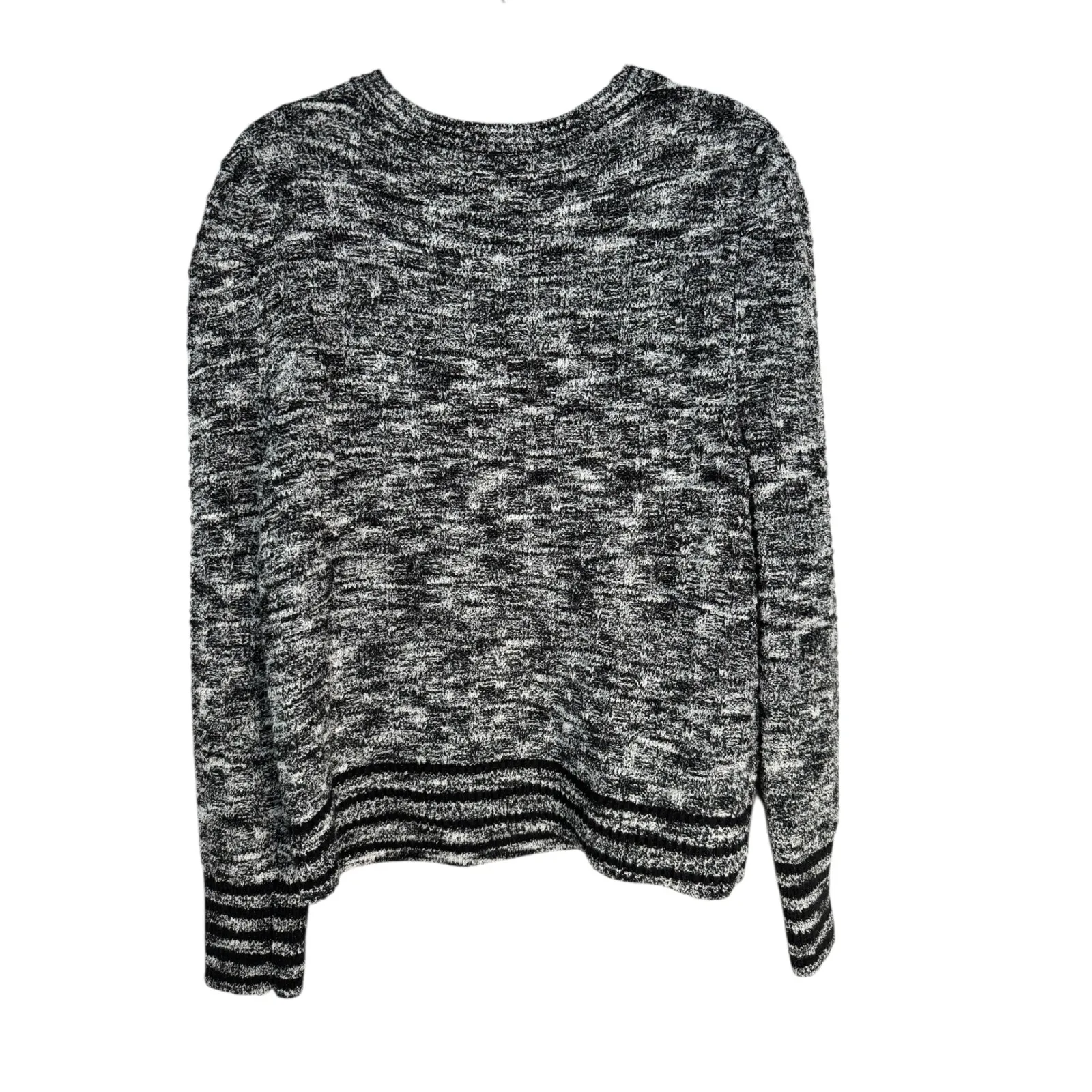 Nine West Women's Black White Marled Knit Cardigan Sweater Size L Button Pockets - Image 6