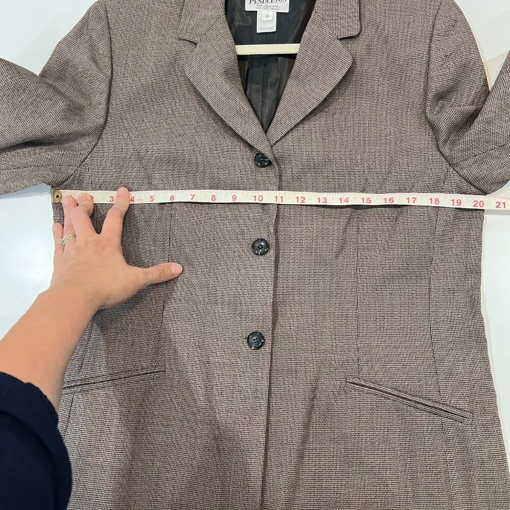 Pendleton 100% Wool Blazer 3 Button Brown Size 12 - Image 8