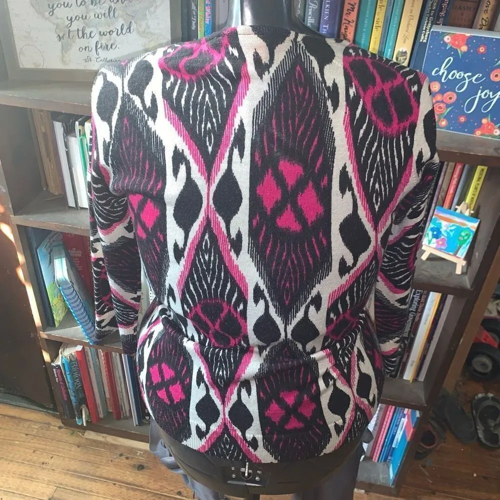 Tory Burch Dabney pink & black wool barbiecore cardigan - Image 2