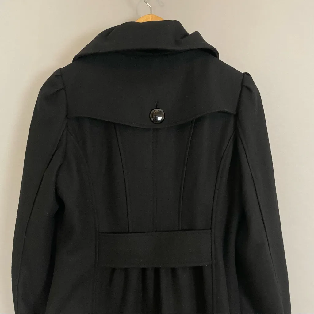 GUESS Coat Wool Blend Women Black Rounded Collar Size Medium Car Coat‎ Feminine - Image 6