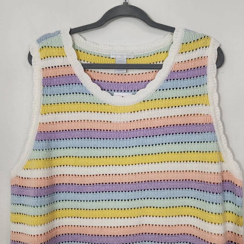 Design History Pastel Rainbow Sleeveless Knit Top NWT Size 3X Striped Sweater - Image 2