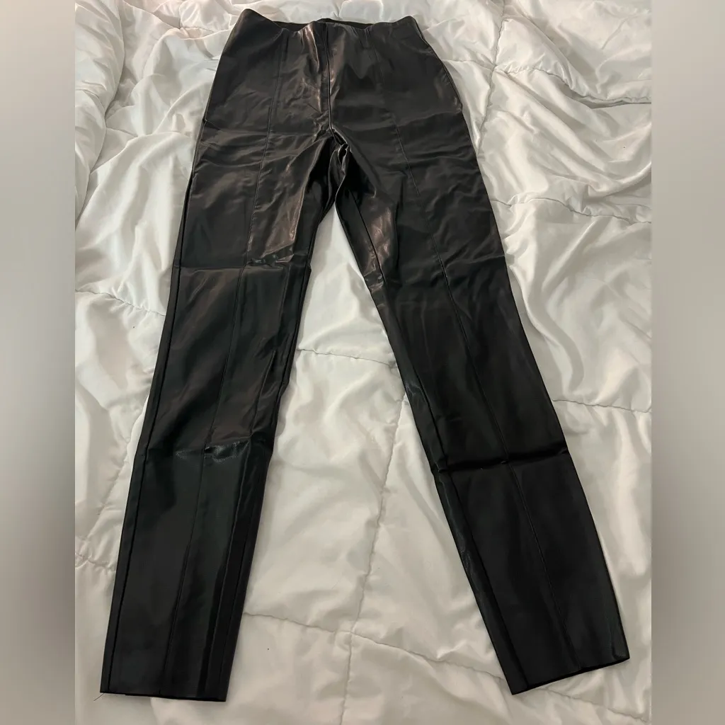 Black faux leather front seam pants - Image 3
