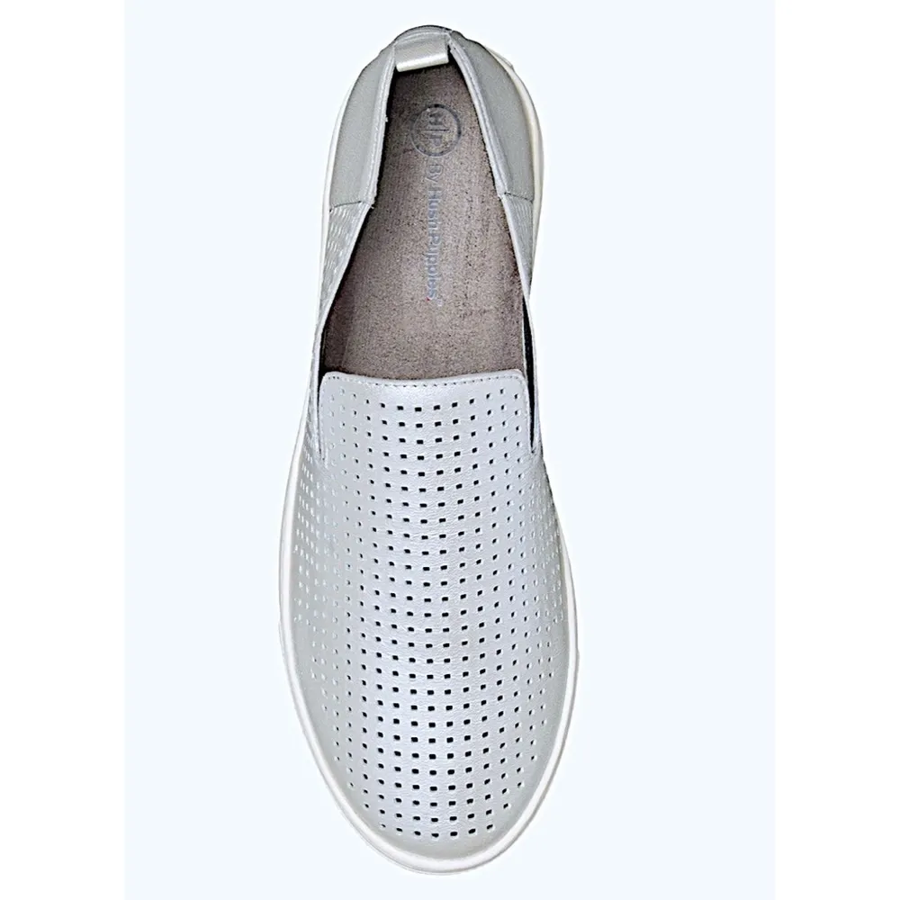 🆕 Hush Puppies Manda perforated leather slip on sneakers flats silver si… - Image 10