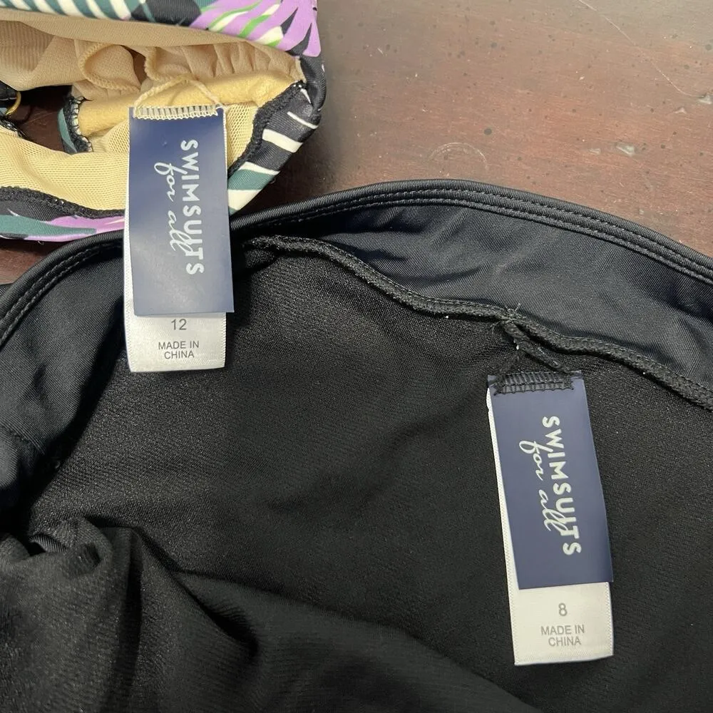 Swimsuits For All Tropical Floral Print Bikini 2 Piece Set Top Size 12 Bottoms 8 Green - Image 7