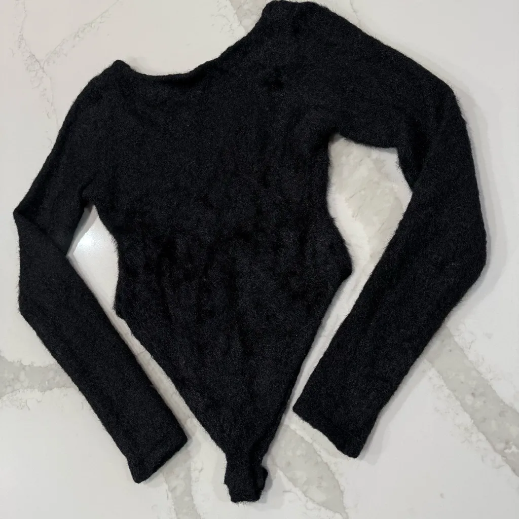 PrettyLittleThing Fluffy Round Neck Long Sleeve Bodysuit Women’s 6 Petite Black - Image 9