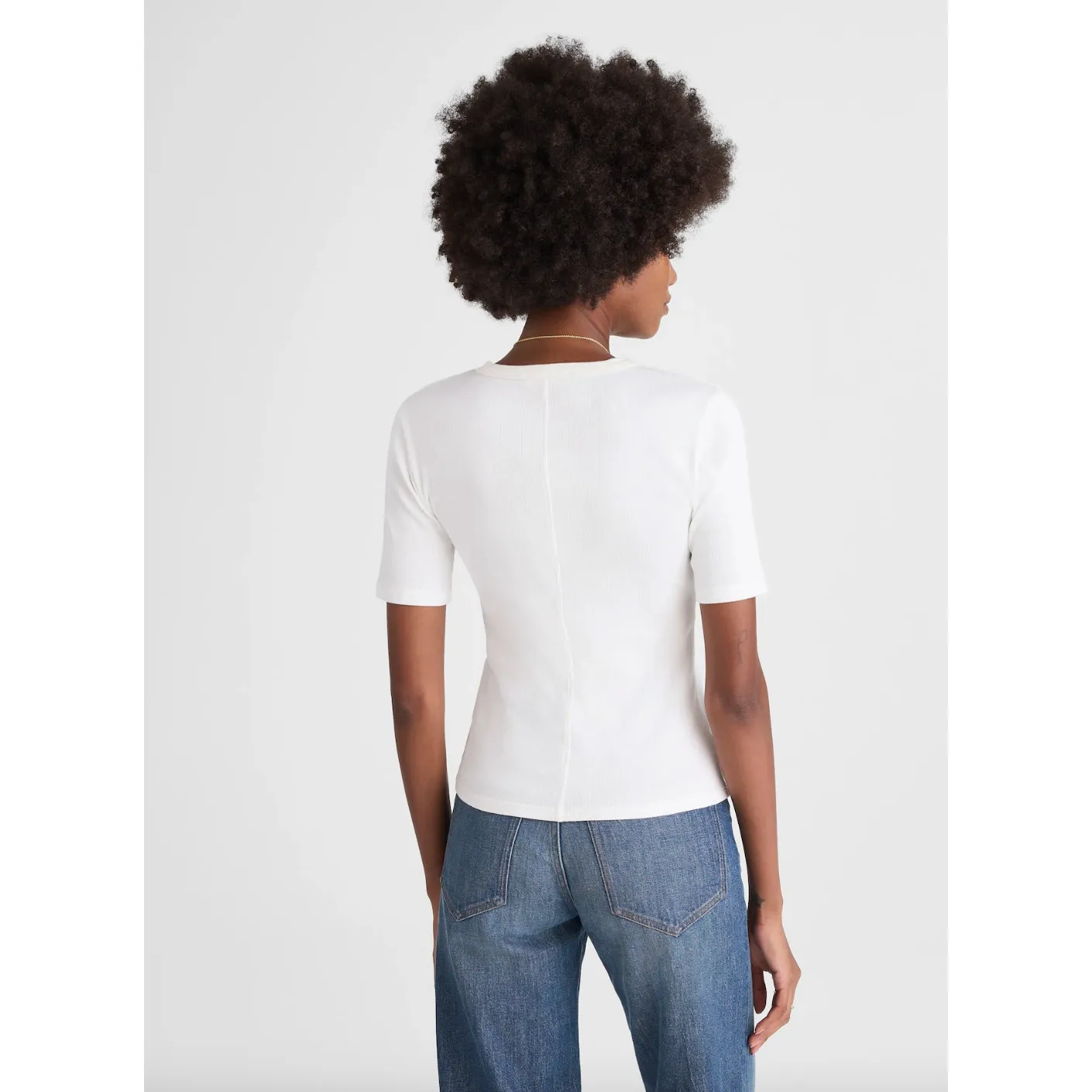 Madewell Regenerative Cotton Ribbed Elbow Sleeve Tee Shirt White Medium NWT - Image 4