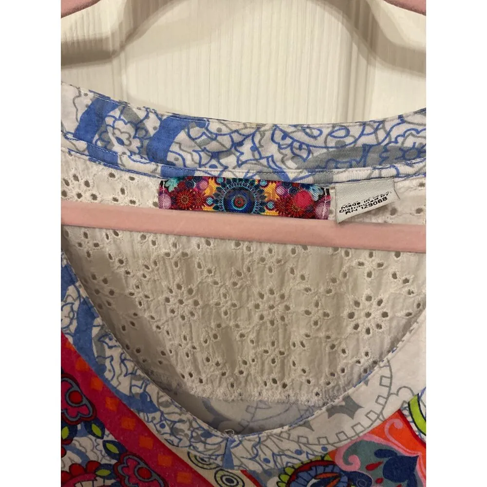 Desigual Boho A-Line Sequin Colorful Eyelet Detail Tank Dress,M - Image 4