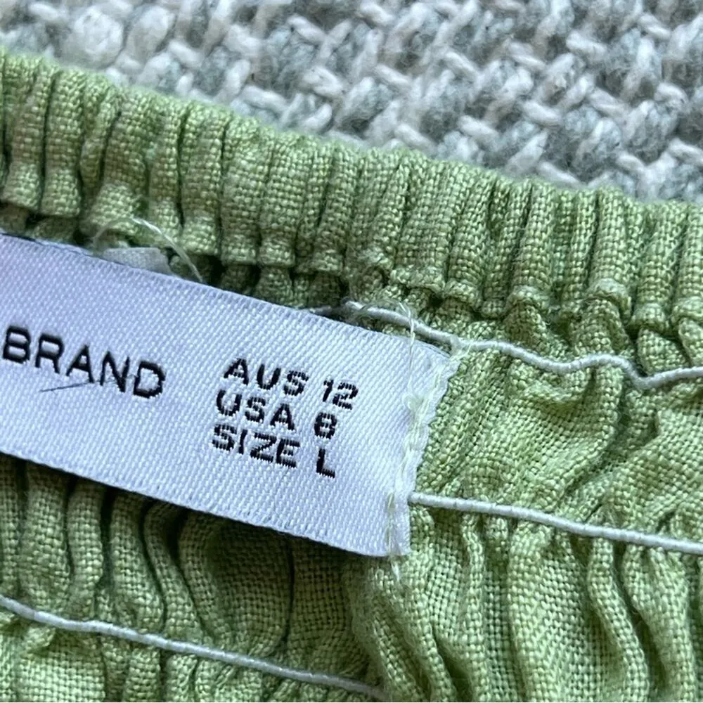 Faithfull The Brand Green 100% Linen Short Puff Sleeve Smocked Mini Dress 8 - Image 11