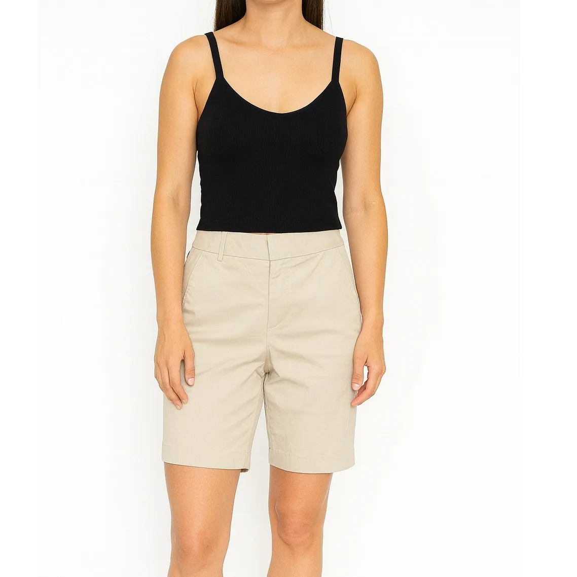 Theory Minimalist Preppy Mid-Rise Bermuda Shorts Size 2 Beige Clean Girl Luxury - Image 7