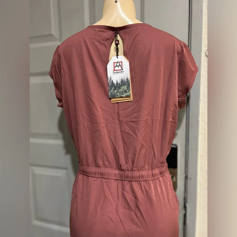 Avalanche Women's Drawstring Waist Short Sleeve Woven Dress With Pockets size L - Image 10