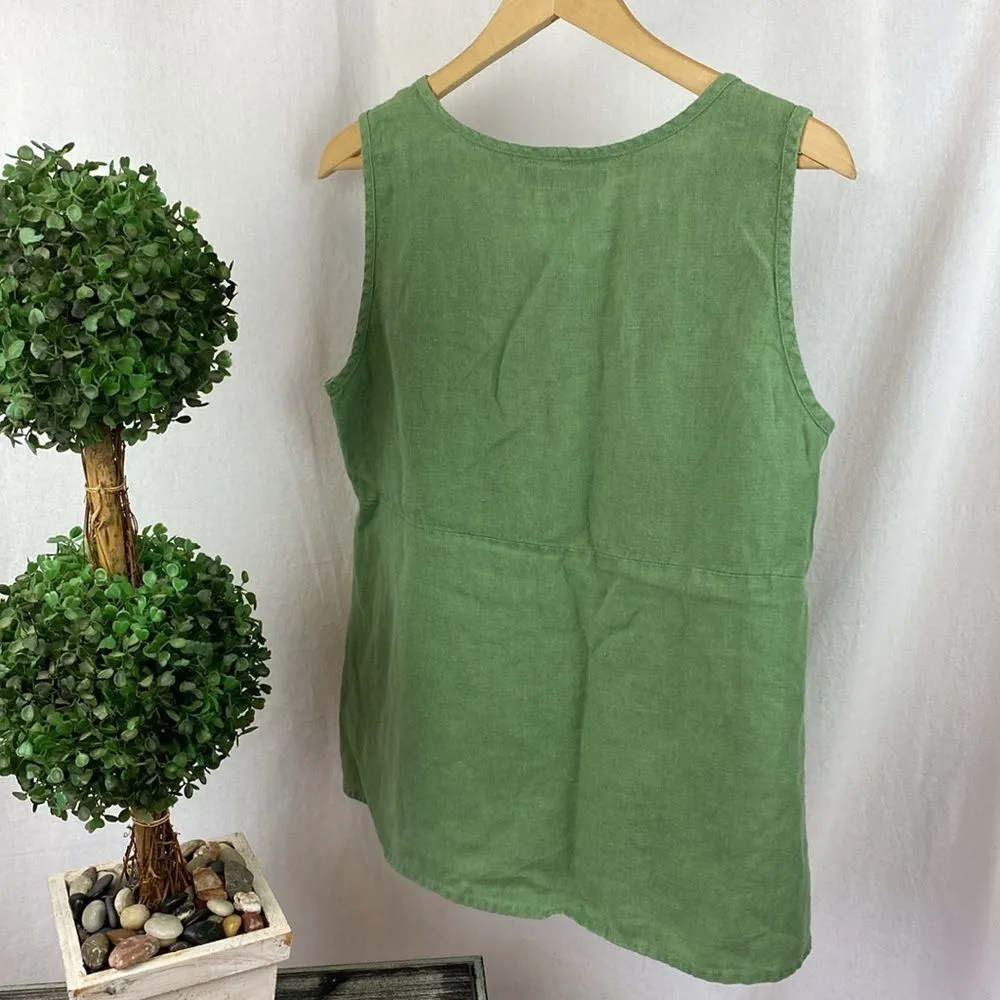 Flax 100% Linen Green Sleeveless Blouse Tank Top S - Image 3