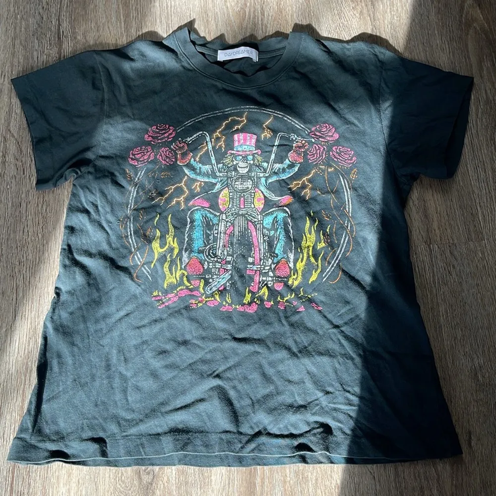 Daydreamer  “Just Passing Through” Skeleton Motorcycle Distressed Tee - Image 6