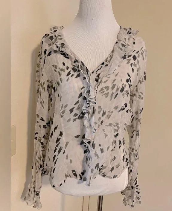 Silk button up top with ruffles going down the front size: M - Image 2