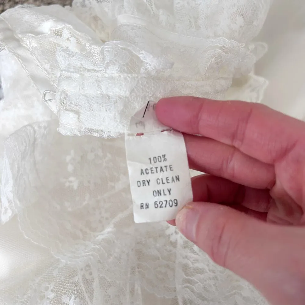 Vintage Lace Long Sleeve Peasant Prairie Wedding Dress Sz S White - Image 16
