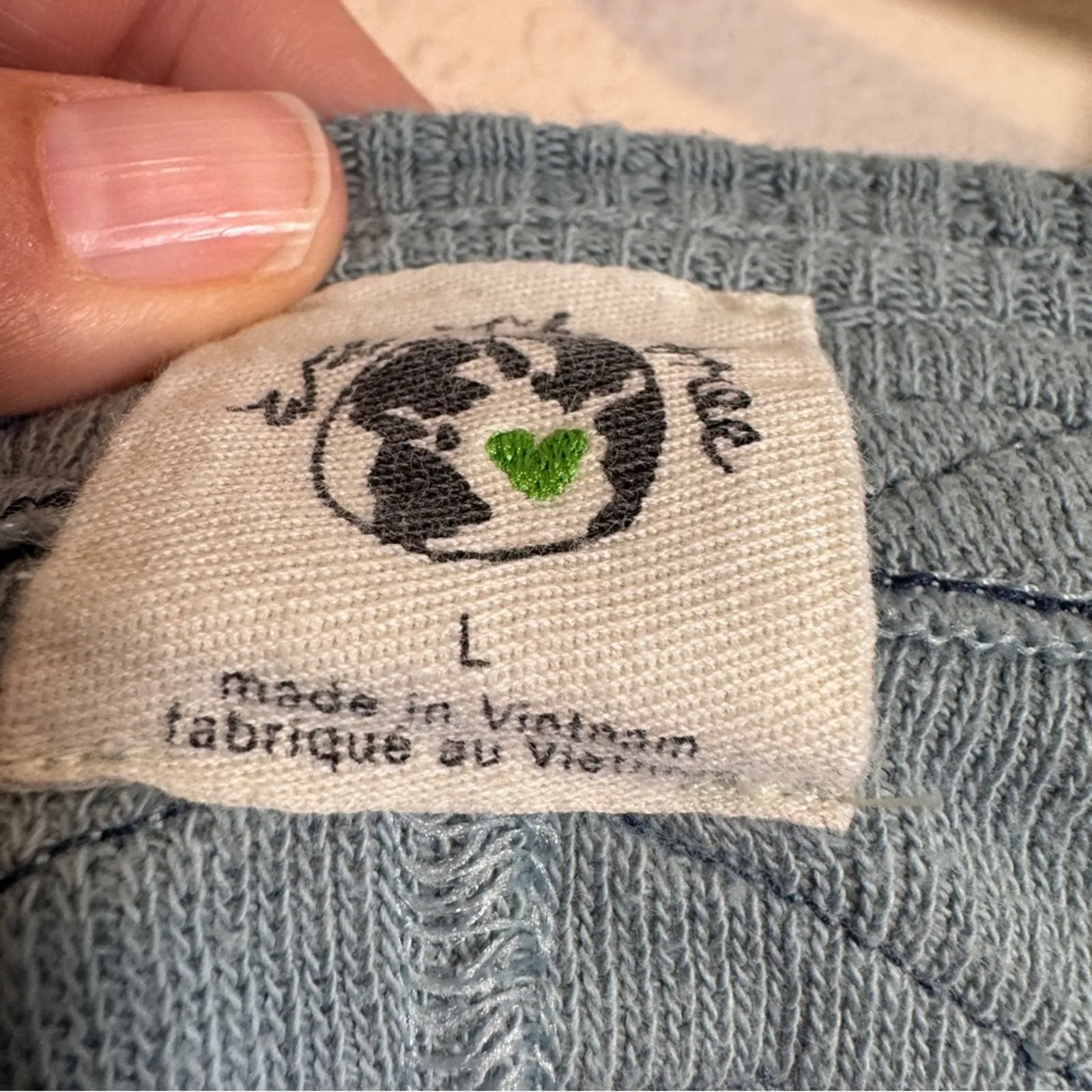 Free People Blue Thermal Knit Long Sleeve Sweater Womens L Boho Oversized Top - Image 9