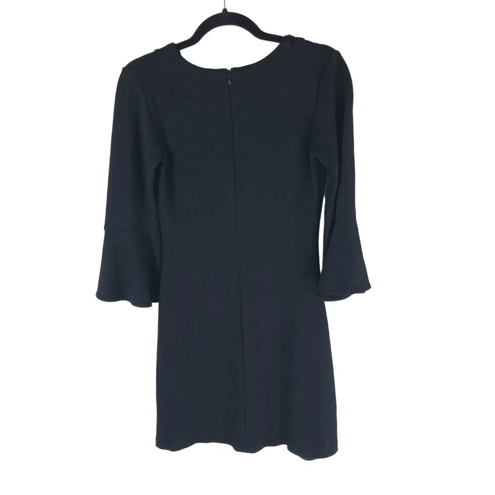 Amanda Uprichard Fresno Mini Dress 3/4 Bell Sleeve V Neck Stretch Black M - Image 2