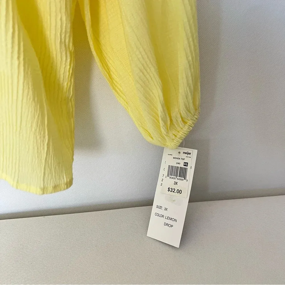 Design 365 Size 3X Yellow Long Sleeve Gauzy Textured Material Square Neck Woven - Image 7