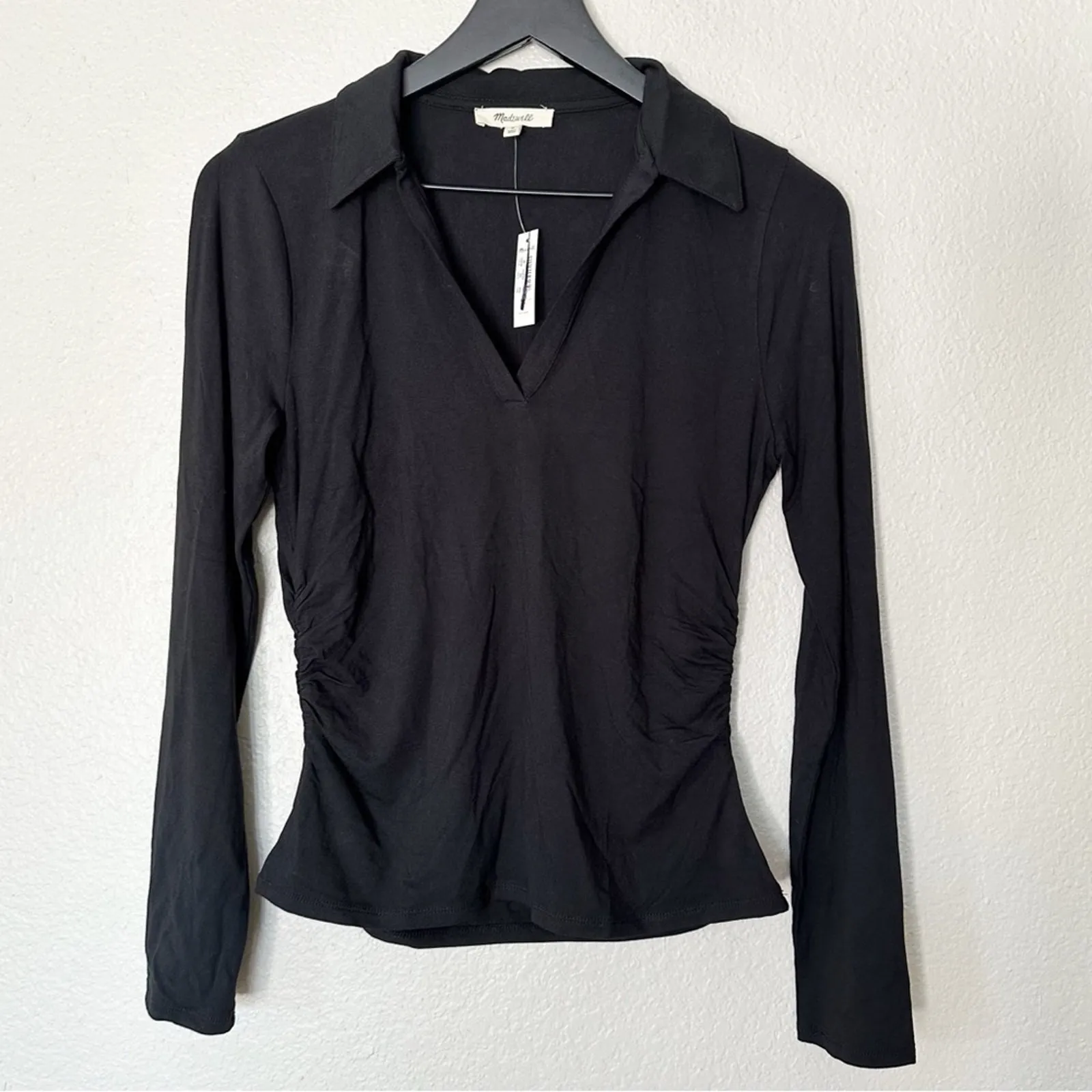Madewell Tops Womens‎ Side-Cinch Long-Sleeve Polo Black Size XXS NEW - Image 3