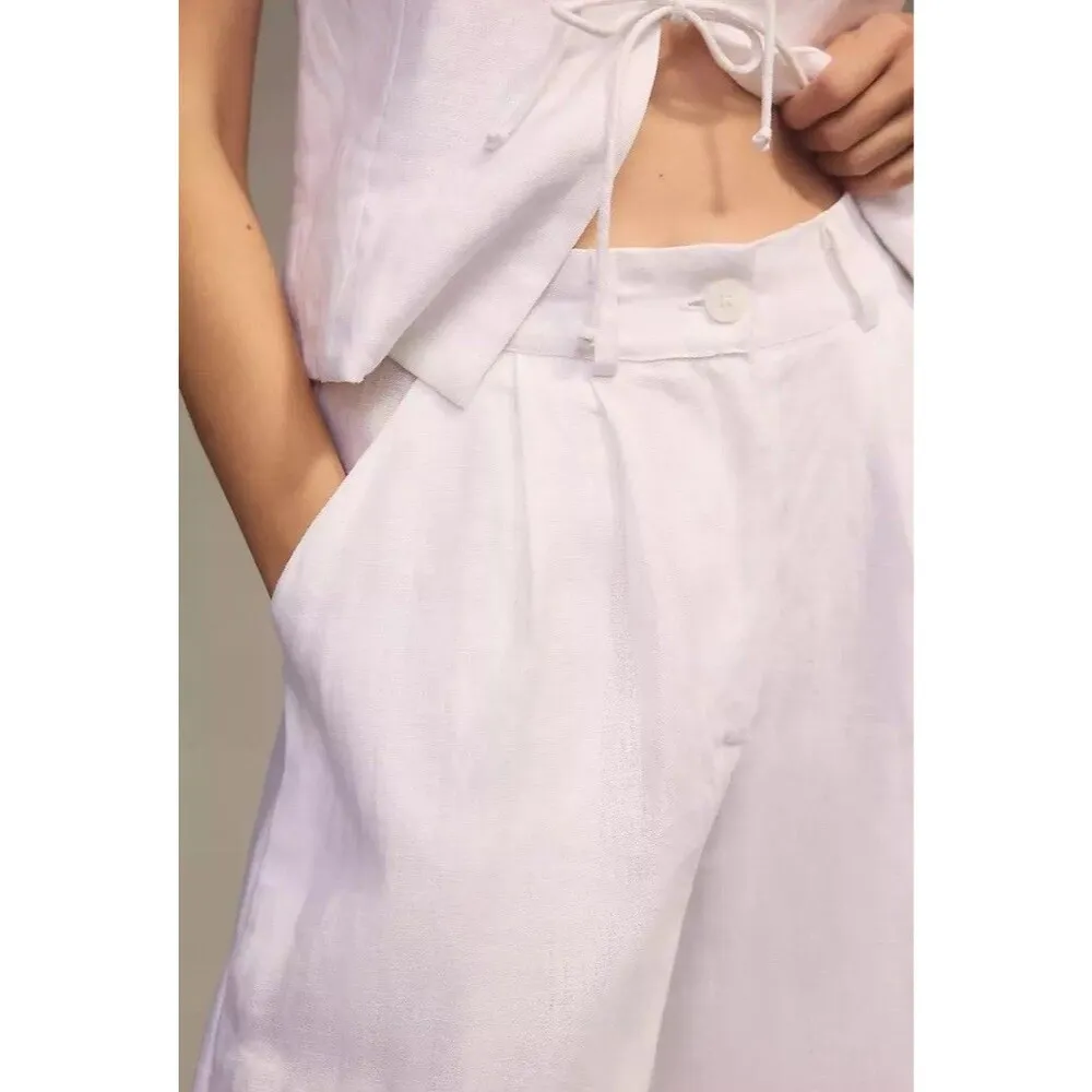 Faithfull The Brand Circa Linen Pants High Waisted Wide Leg Trousers White 4 - Image 4