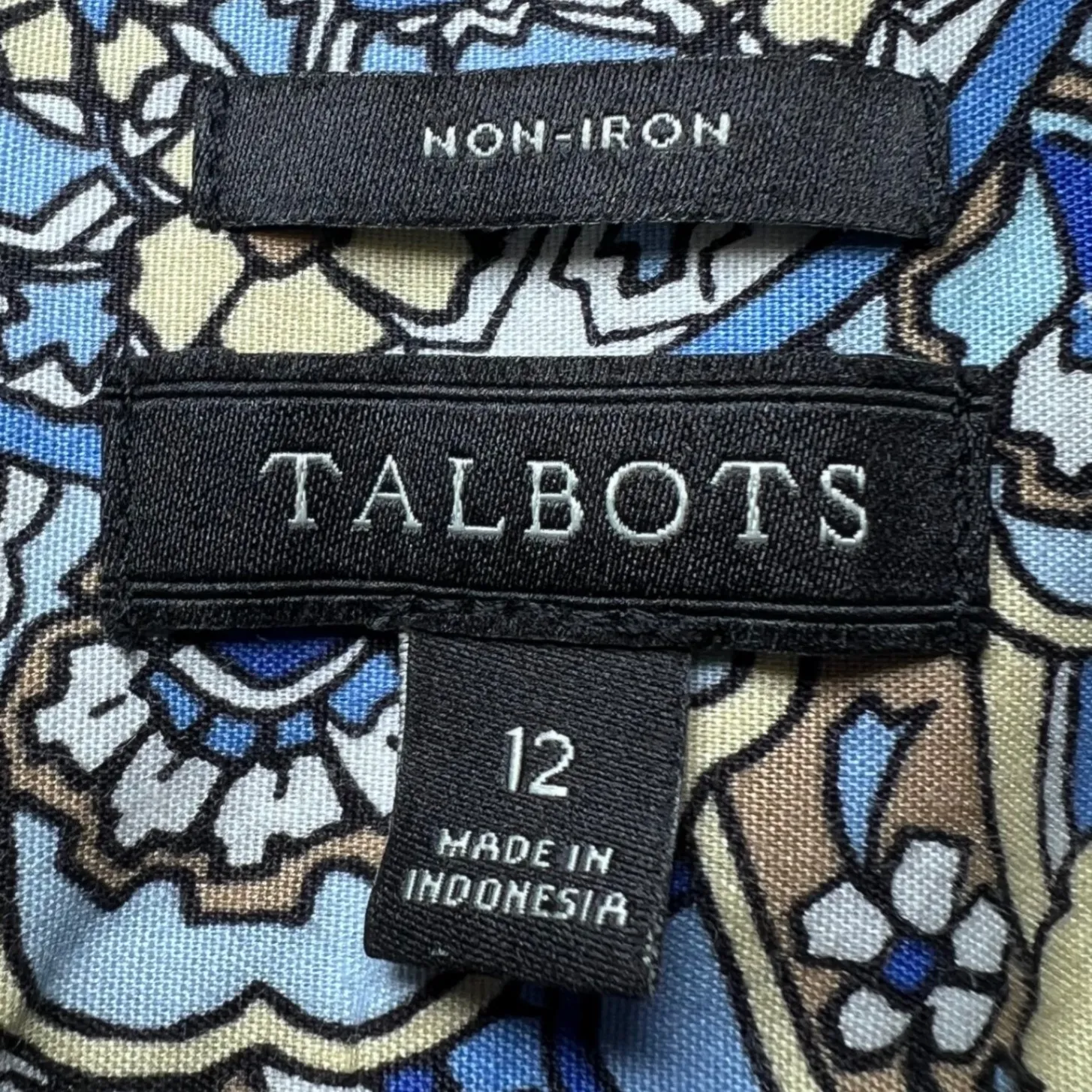 Talbots Blouse Womens 12 Blue Yellow Paisley Print Non Iron Short Sleeve Shirt - Image 4