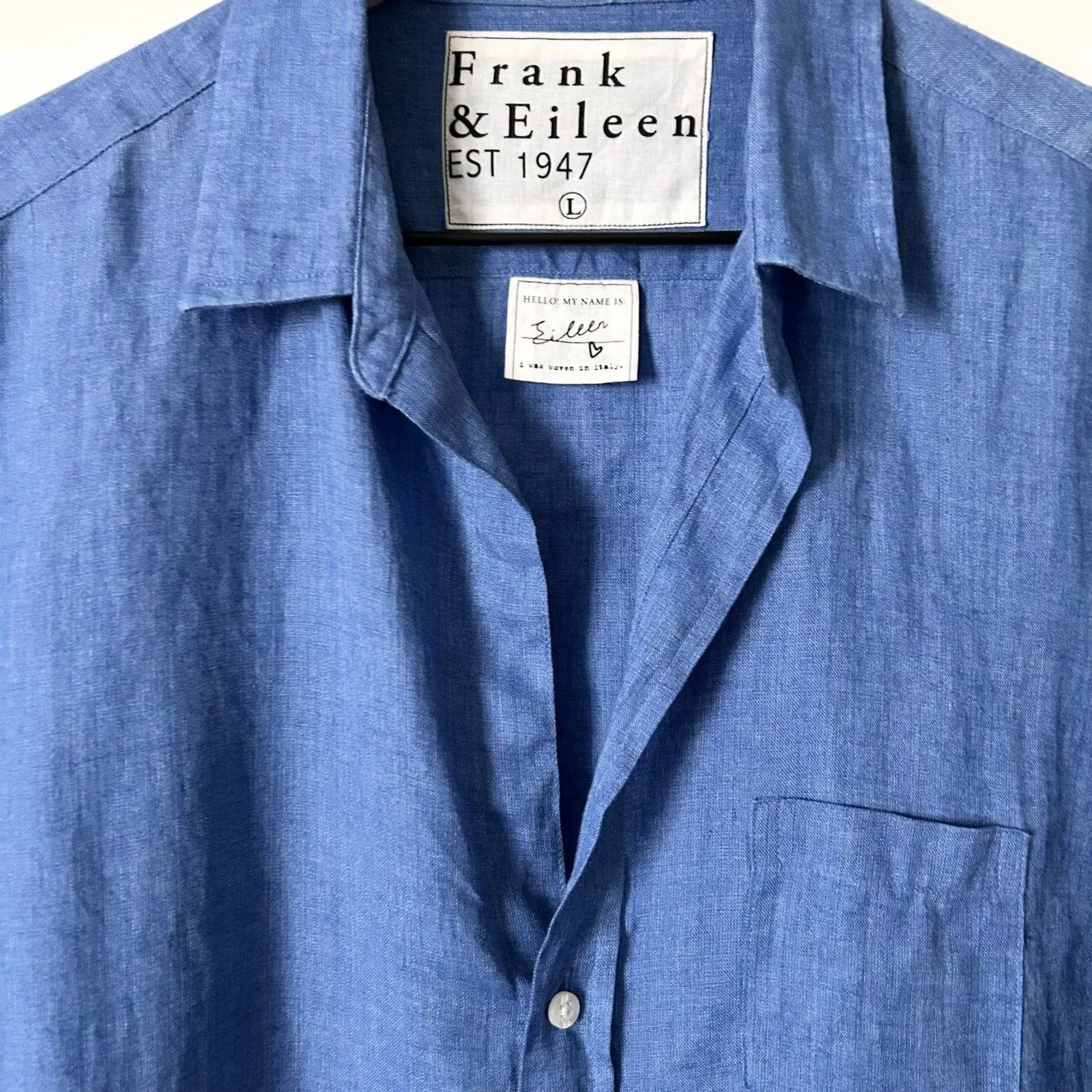 Frank & Eileen Eileen Relaxed Button-Up Italian Classic Linen Shirt Blue Size L - Image 2
