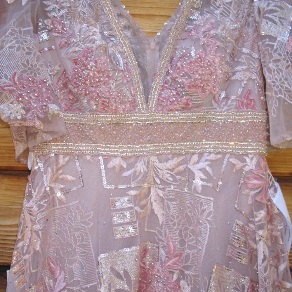 Mac Duggal 20262 Womens Pink Embroidered Flounce Sleeve Gown Dress - Image 10