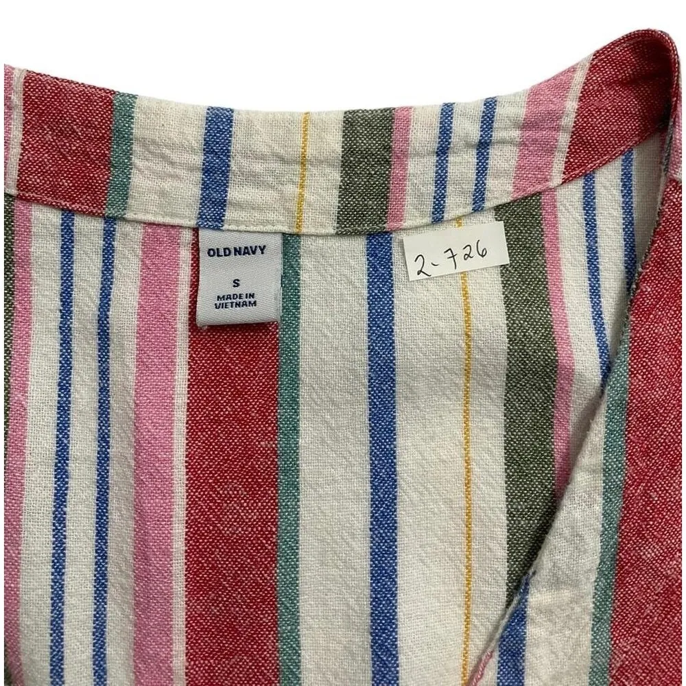 Old Navy Women Size Small Striped Dress Button Front Summer Linen 2-726 - Image 6