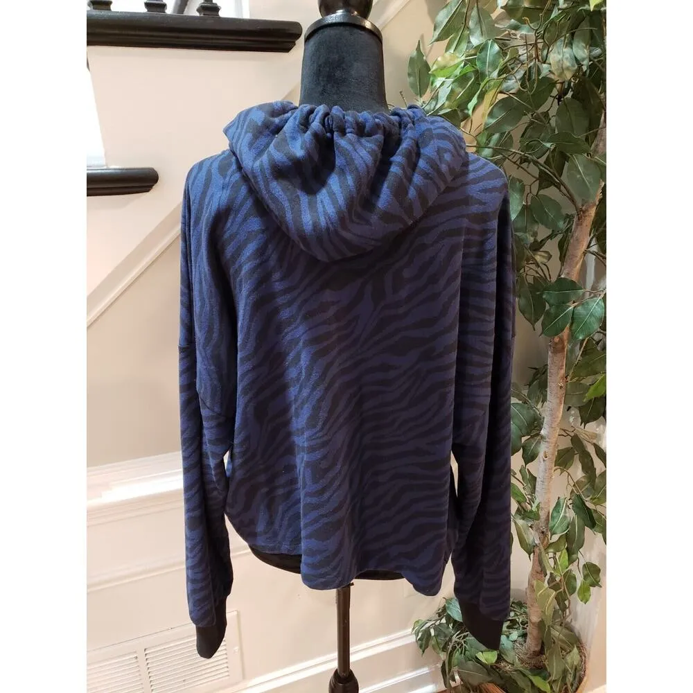 Victoria's Secret Women's Blue Zebra Print Drop Shoulder Hooded Sweater Large - Image 6