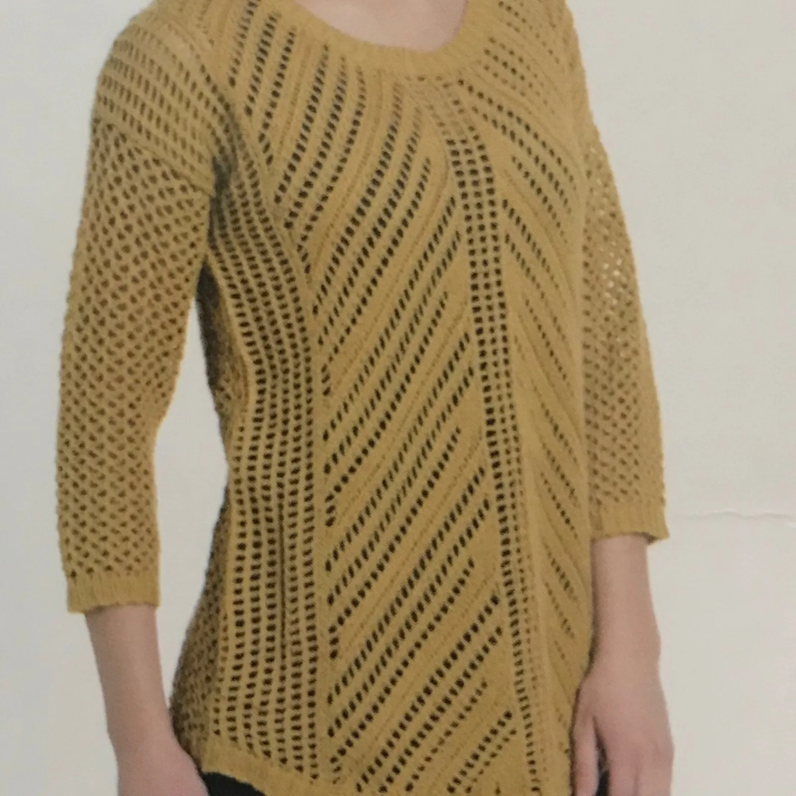 Chelsea & Theodore women's plus size XXL charcoal crochet sweater 3/4 sleeves Gray - Image 3