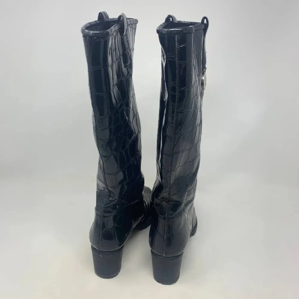 Stuart Weitzman Black Croc Leather Heeled Boots‎ Size US 6 - Image 7