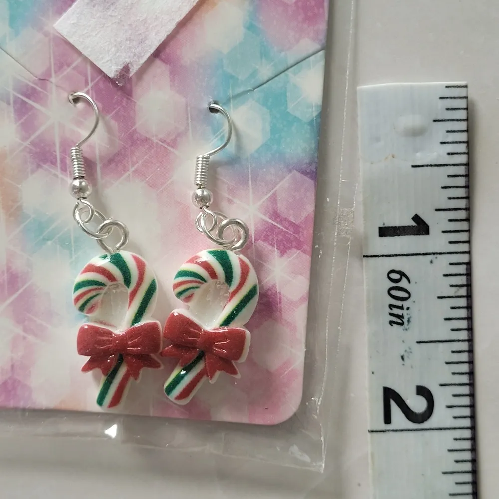 Vintage Christmas Candy Cane Pierced Earrings Stocking Stuffers Red - Image 5