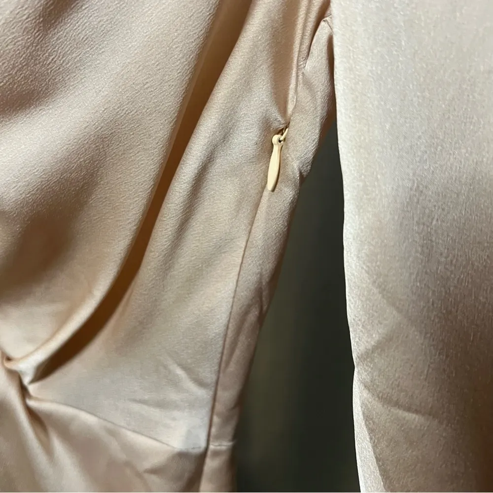 Missguided Petite Plunge Twist Front Shift Metallic Champagne Dress 4 - Image 7