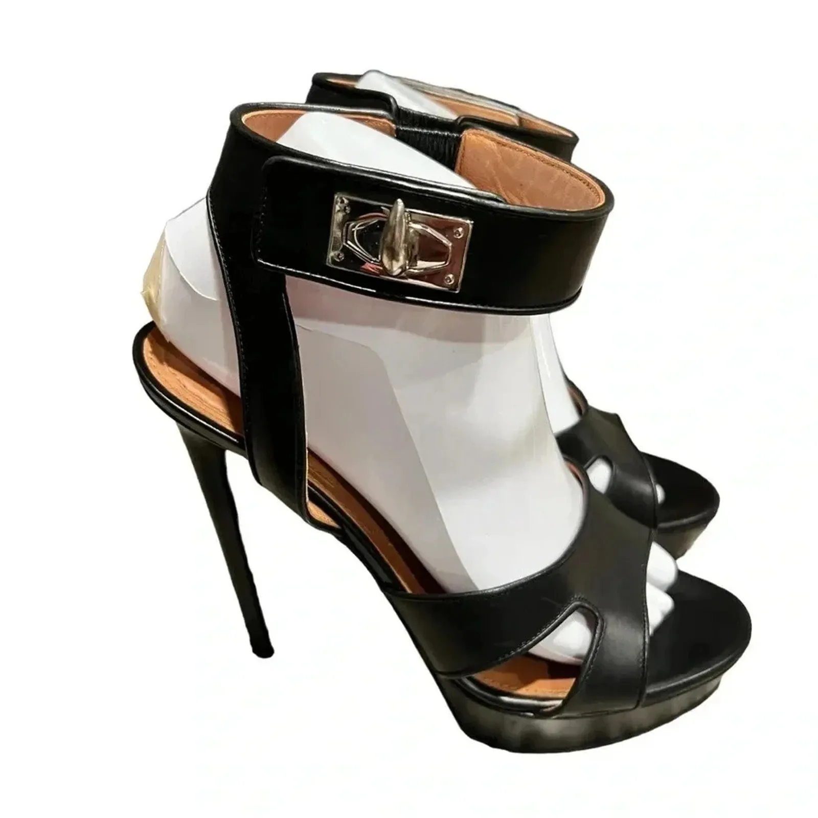 Givenchy Black Leather Shark Tooth Ankle Strap Platform Sandals Size 40 IT US10 - Image 9