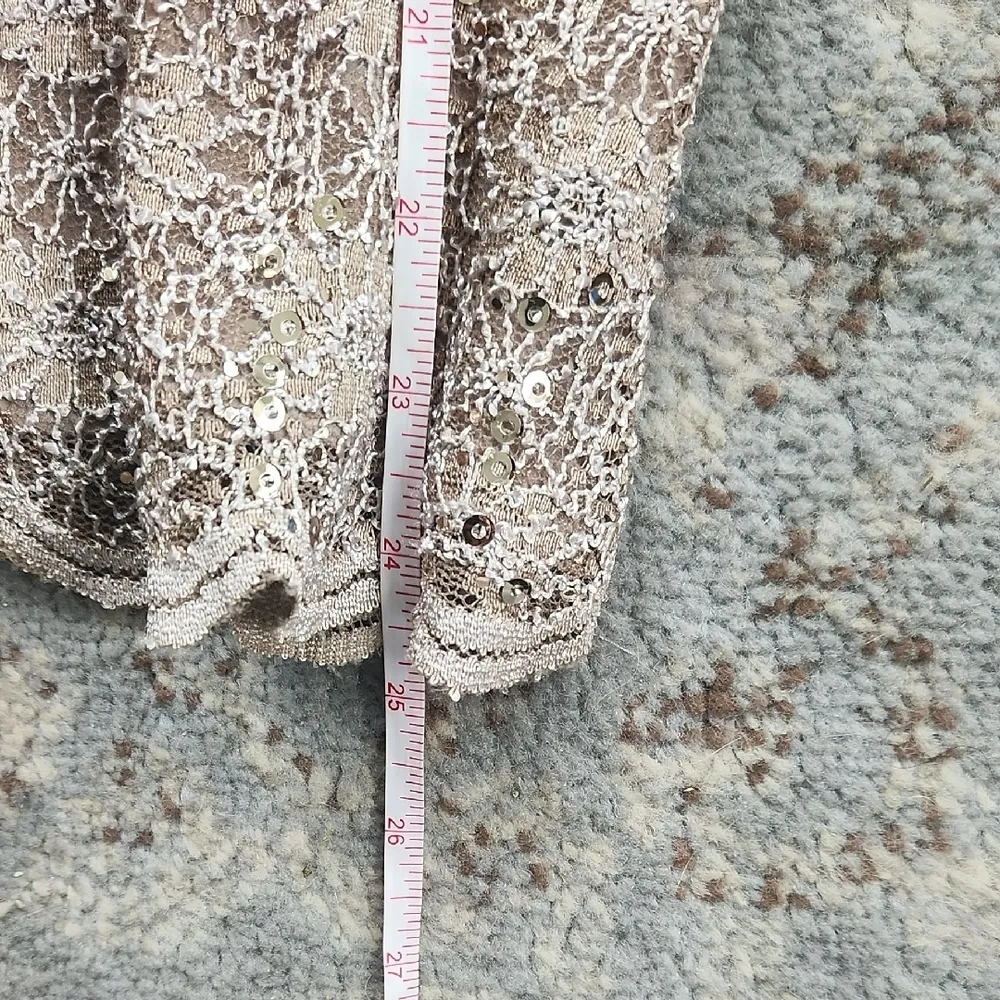 Alex Evenings Sequin Embroidered Lace Top Champagne Tan XL - Image 6