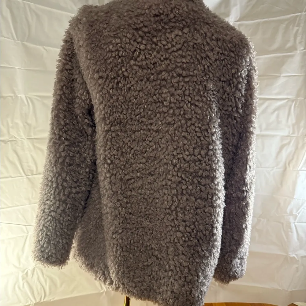 bishop + young Gray Teddy Jacket with Plush Texture and Open Front Style - Image 2