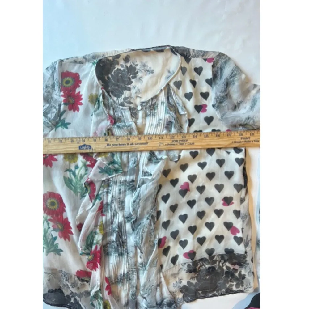 Leifnotes Top Size 4 In Spades Blouse Floral Heart Ship Print Sheer - Image 5