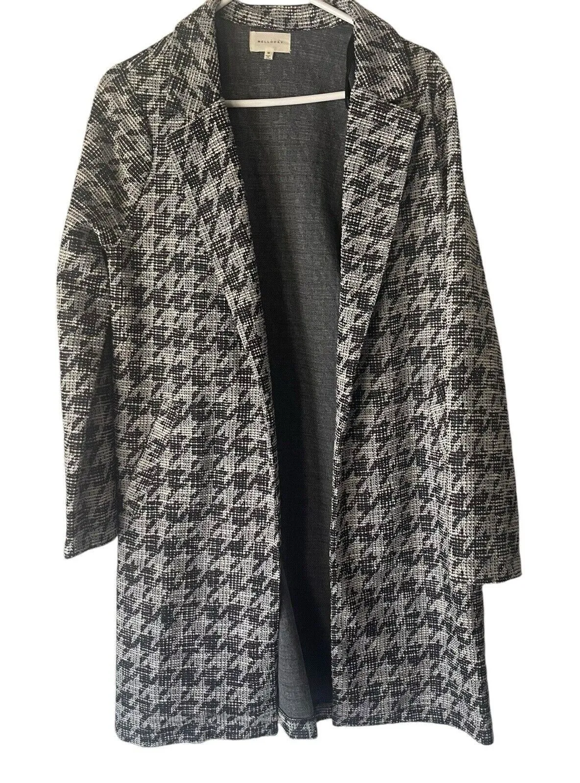 Mellow Day Women's SIze Medium Houndstooth Long Career Cardigan Sweater Black - Image 1