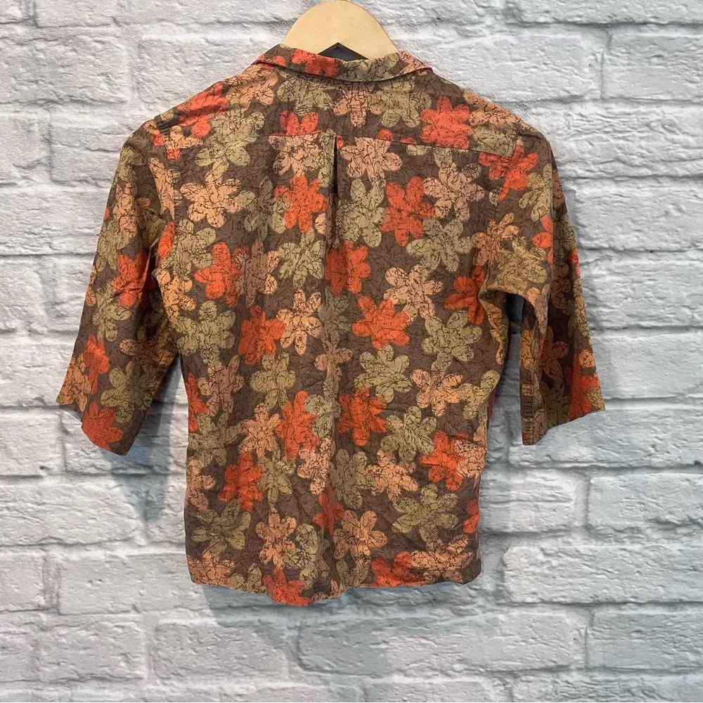 Vintage 70’s Shapely Classic Women’s XS Autumn Floral 1/2 Sleeve Button Up Top - Image 6