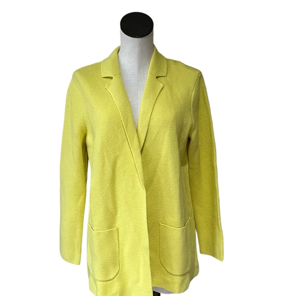 NWOT Talbots  Sweater CardiganYellow Wool Blend Open Front Pockets - Image 2