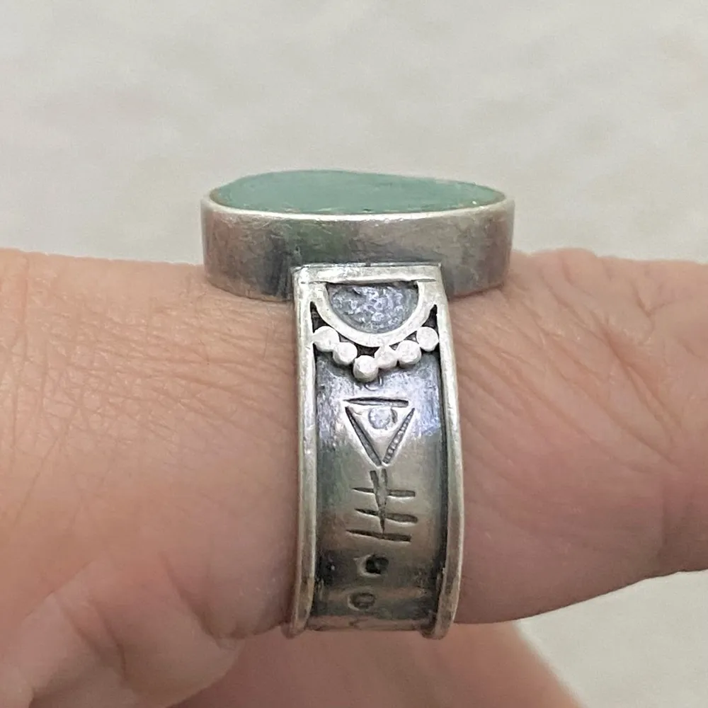Vintage Native American Signed SA 925 Sterling Silver Blue Teal Stone Ring Sz 8 - Image 16