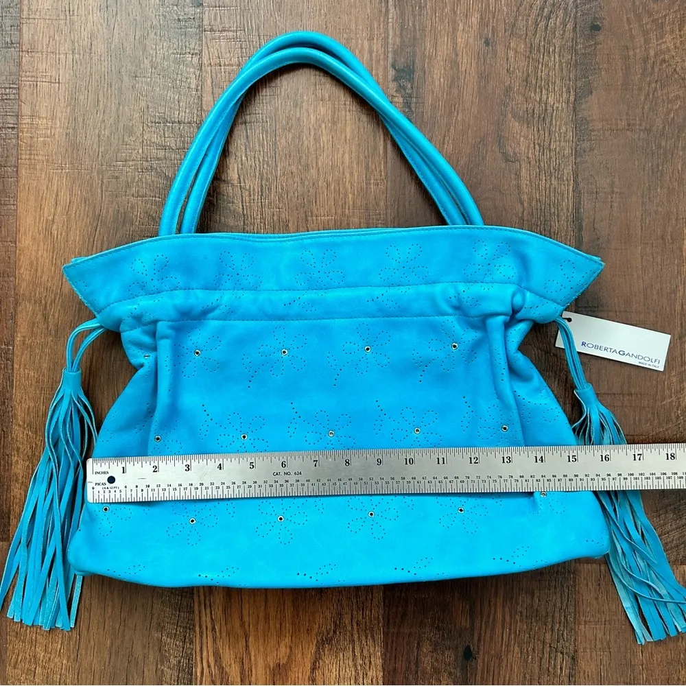 ROBERTA GANDOLFI turquoise fringe tassel leather bag, made in Italy, NWT - Image 10