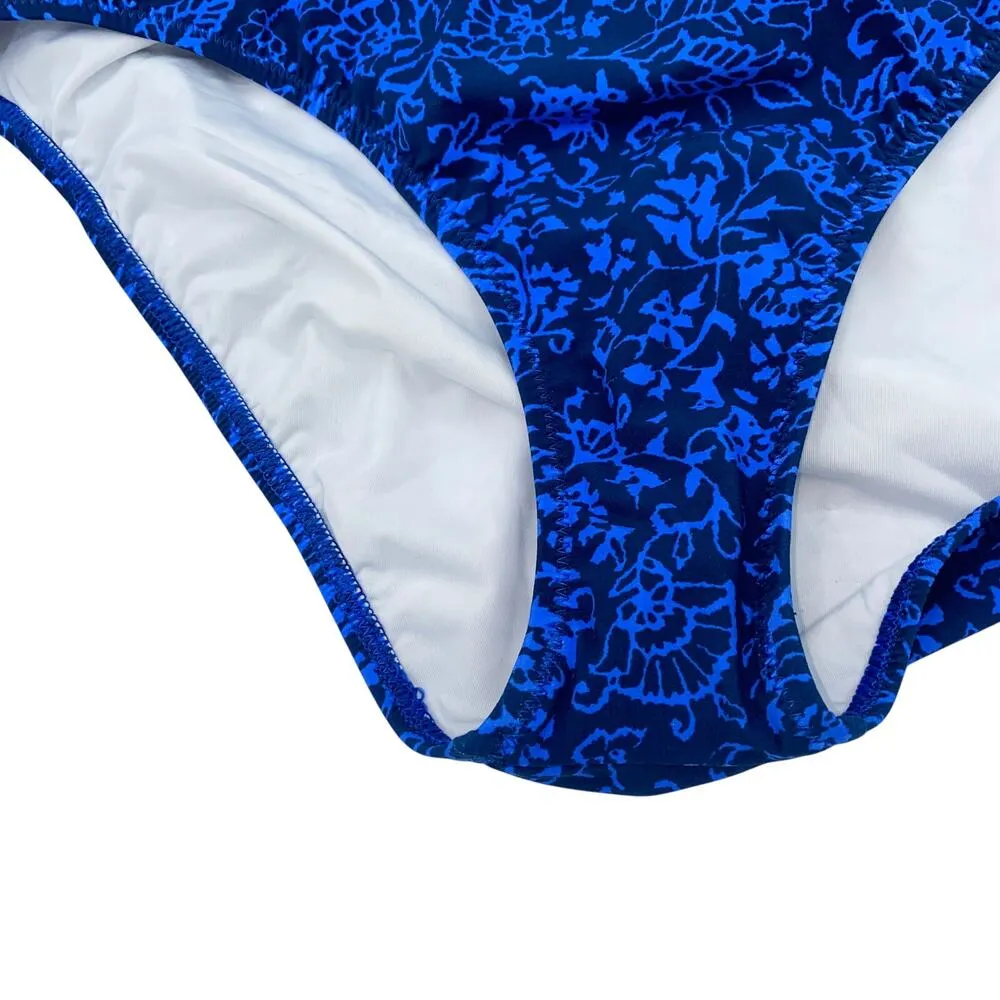 New Profile by Gottex Blue Floral Mehndi Mid Rise Swim Bikini Bottoms Size 14 - Image 5