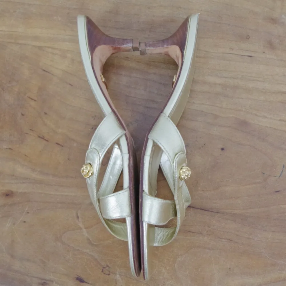 Lilly Pulitzer Via Palm Beach Gold Leather Sandal Heels Size 7M - Image 7