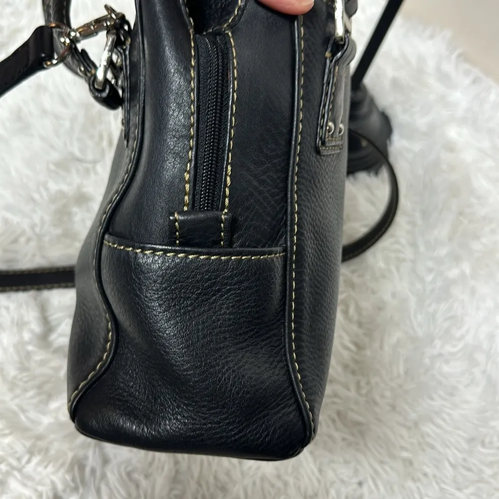 Fossil  Black Pebble Leather Stitches Medium Shoulder Satchel HandBag Purse EUC. - Image 4