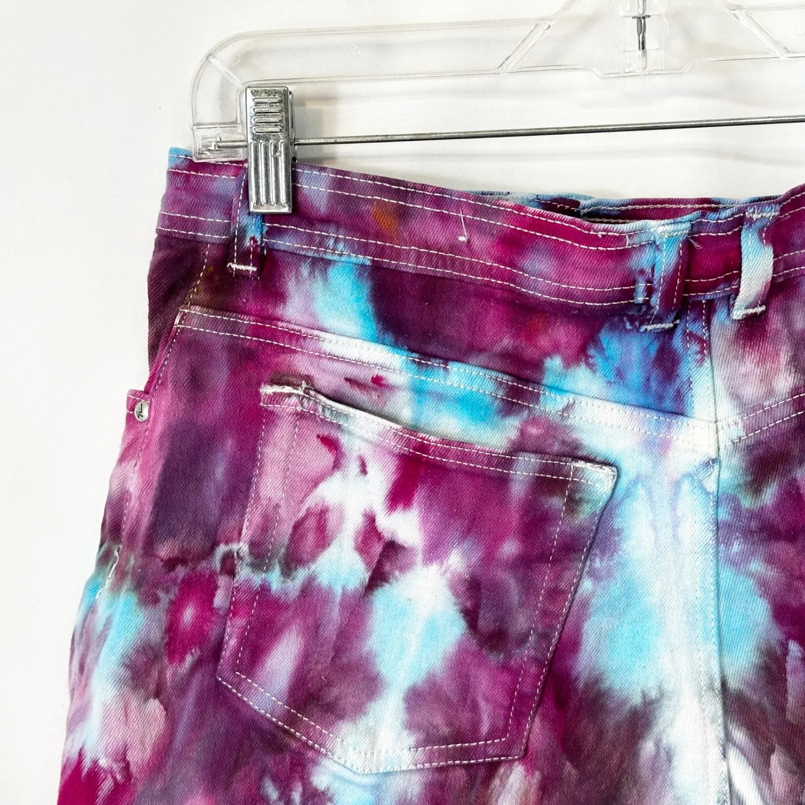 Gloria‎ Vanderbilt Size 12 Denim Shorts Handmade Tie Dye Blue Purple Mom VTG 332 - Image 11