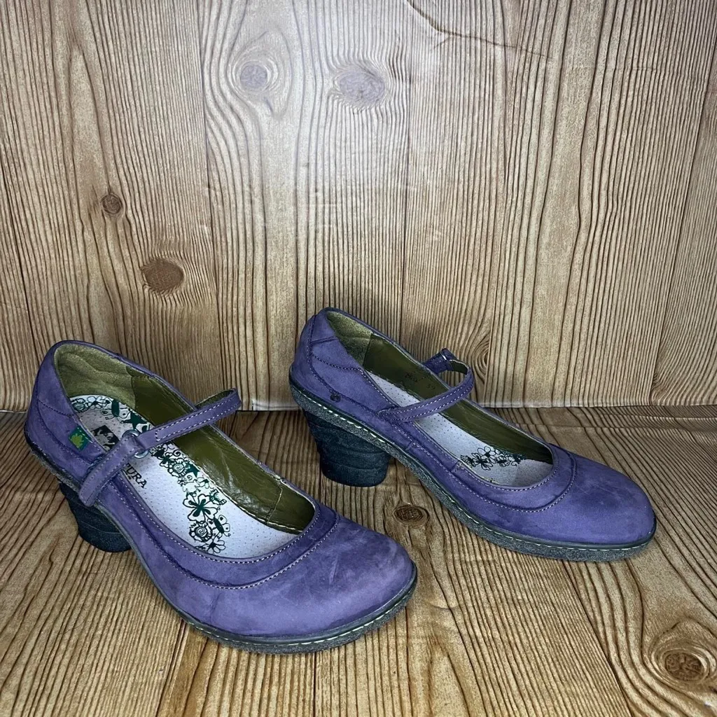 Vtg y2k El Naturalista funky purple heeled chunky Mary janes shoes strappy fun Size 8.5 - Image 2