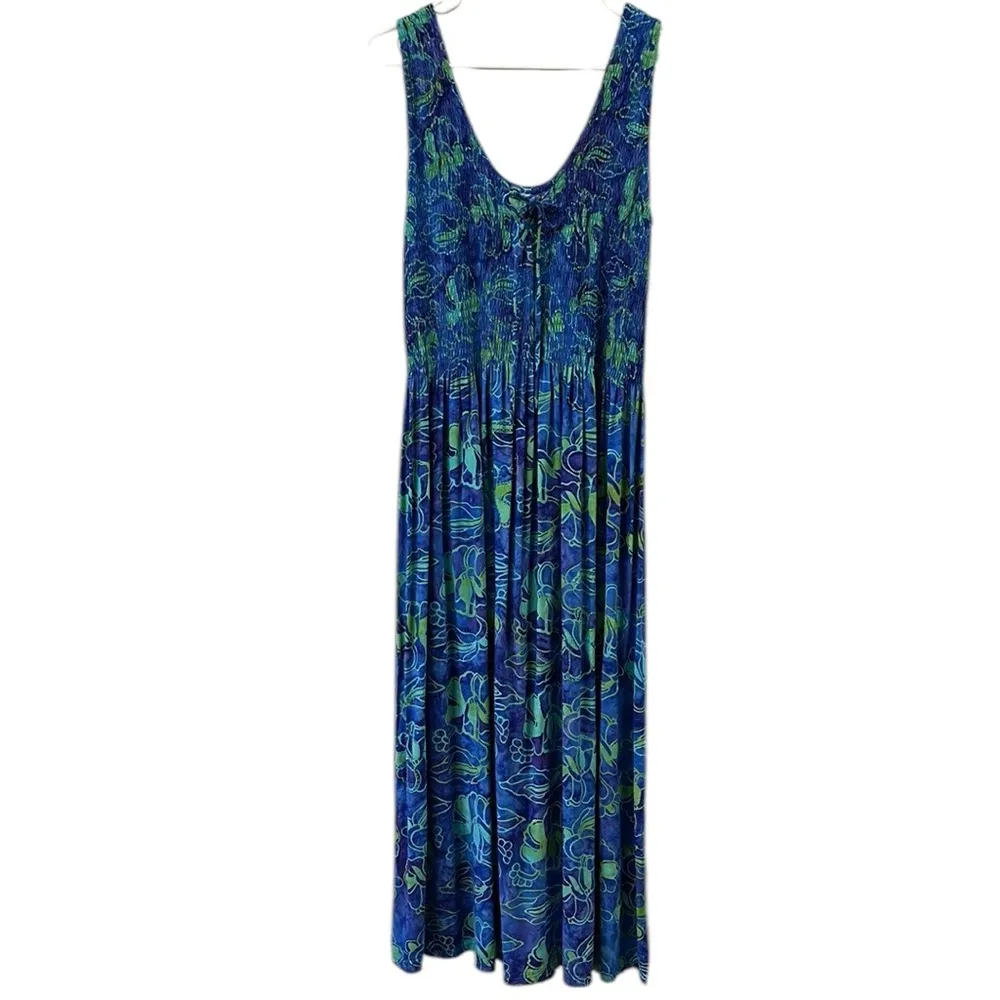 Bali Batiks Hand Painted Resort Wear Hawaiian Sleeveless Side Slit Maxi Dress M Blue Size M - Image 7